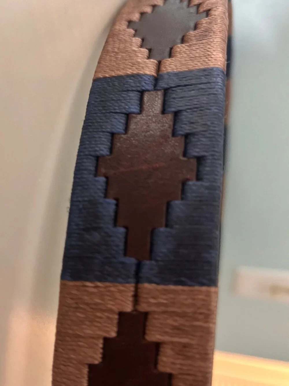 pampeano Brown Leather Argentine Polo Belt Navy Tan Embroidered